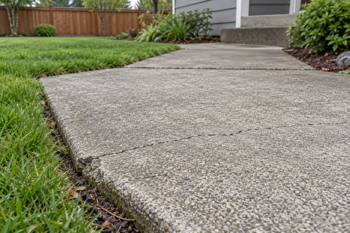 Weathered concrete with a crack and chipped edge