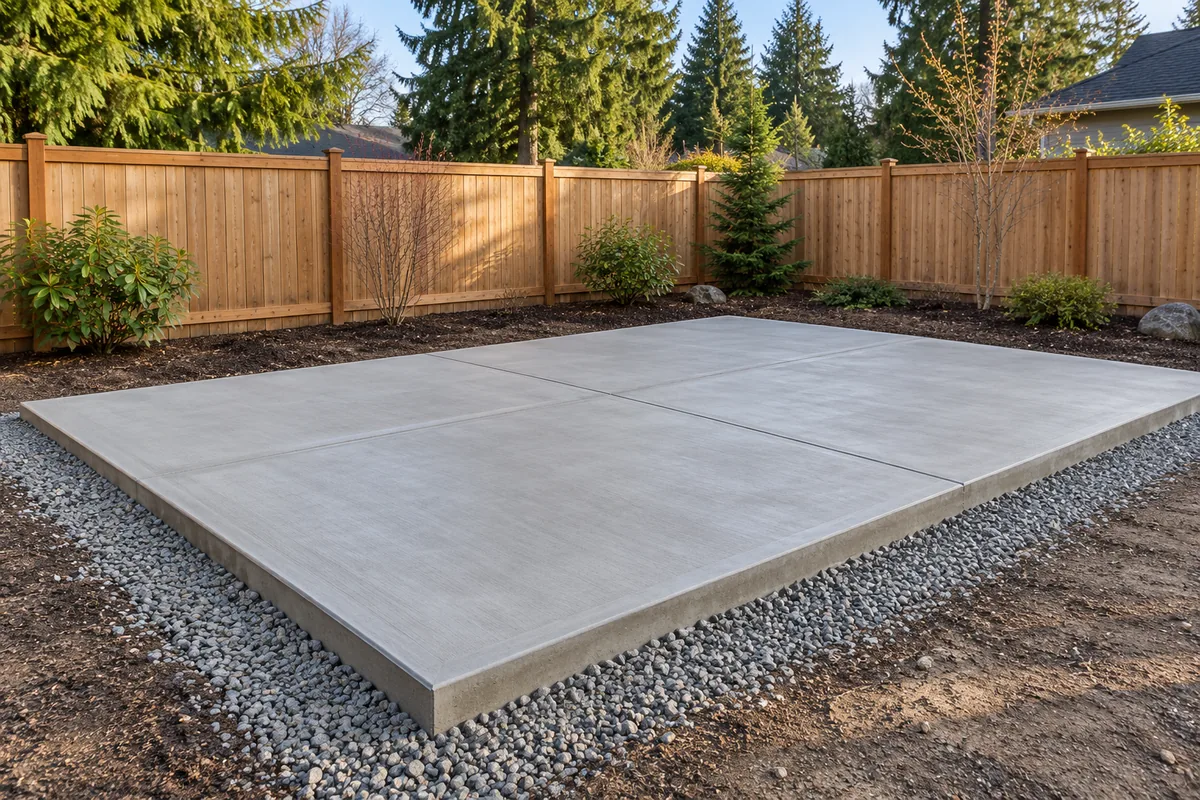 Rectangular concrete pad with a gravel border